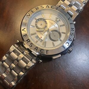 Versace 44mm Medusa Mens Chronograph Metallic Silver Watch with Chronograph